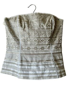 White House Black Market Strapless Bustier Gold White Geometric Stripe Size 4